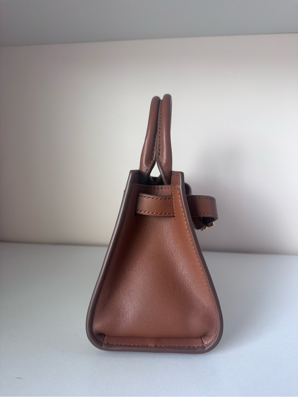 Veronica Beard Brown Leather & Cream Canvas Mini Satchel - Picture 2 of 5